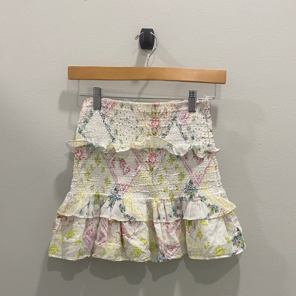 LoveShackFancy Pastel Floral Mini Skirt size small